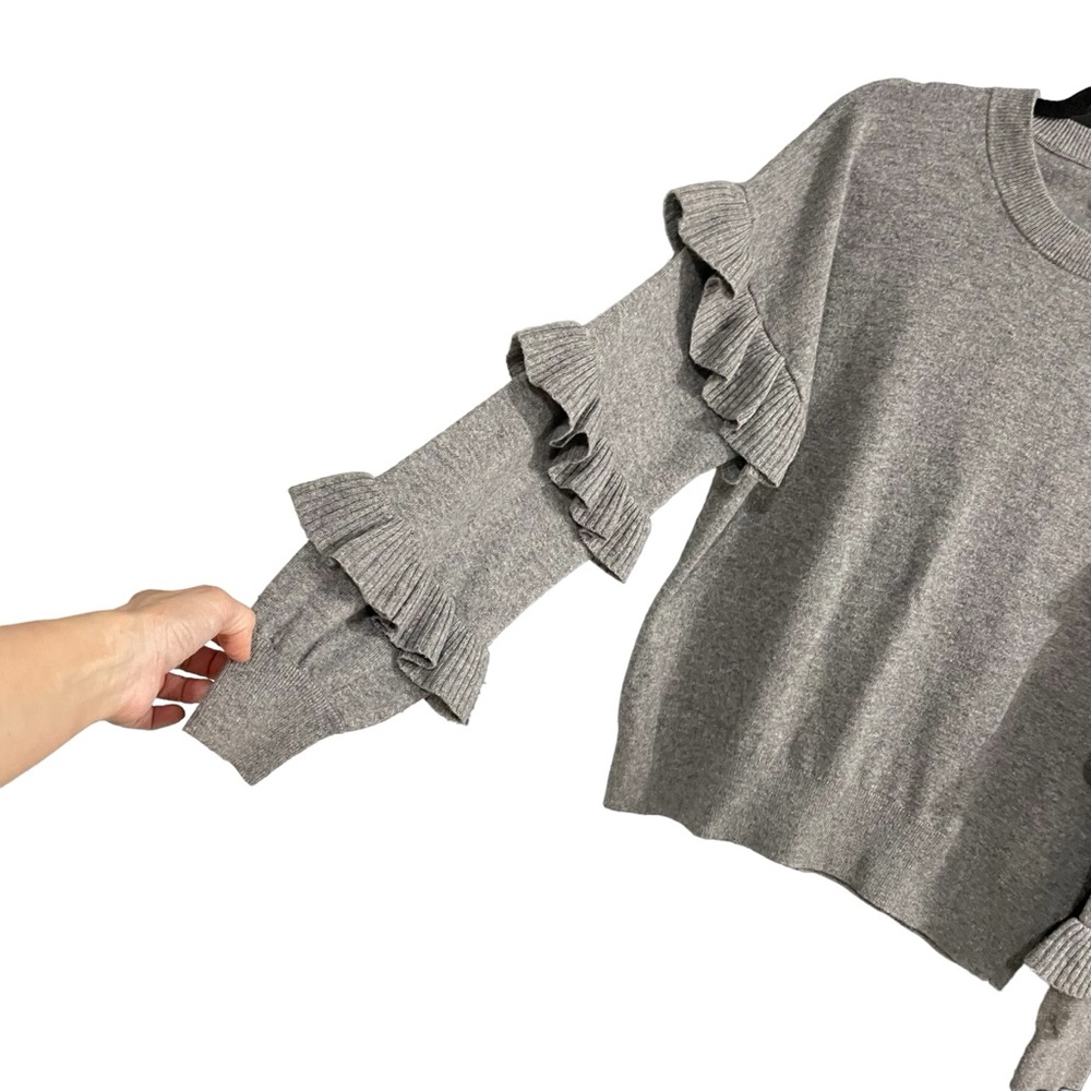 J. Crew Gray Ruffle Sleeve Sweater - Picture 2 of 7